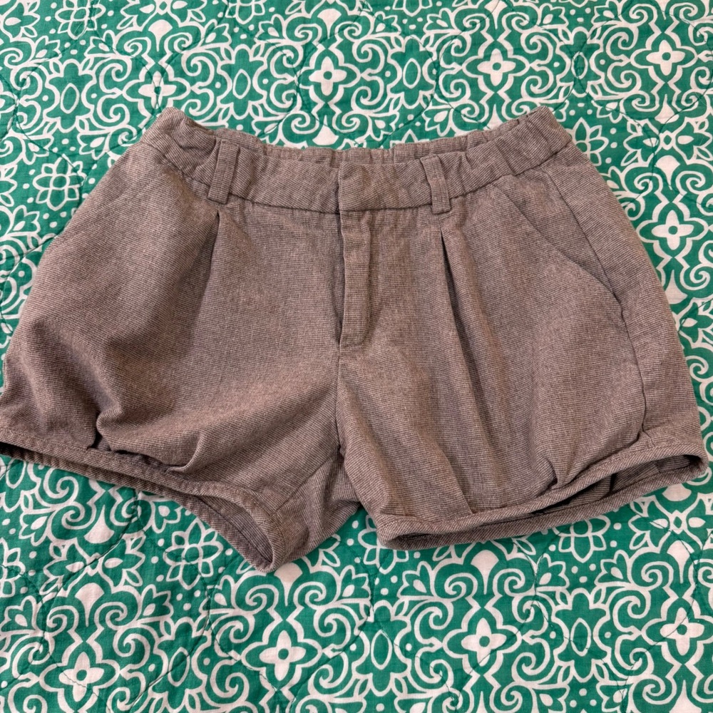 Zara Kids Brown Pleated Bubble Shorts Size 7-8 128cm Elastic‎ Waist Cotton Blend